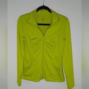 Z By Zella Neon Green Athletic Fullzip Jacket Womens Size Small Pockets Stretchy
